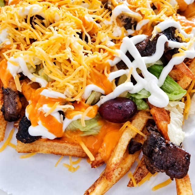 Fully Loaded Honey Sriracha Fries.